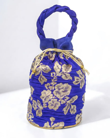 Potli Bag with Printed Golden Flower - WBG0115 - Potli Bags