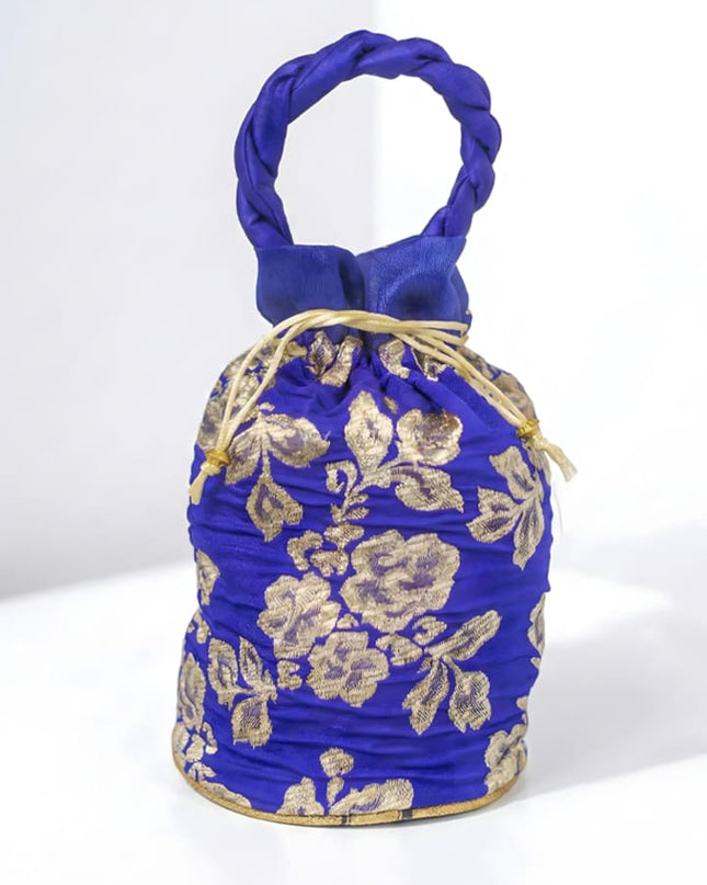 Potli Bag with Printed Golden Flower - WBG0115 - Potli Bags