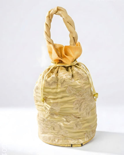 Potli Bag with Printed Golden Flower - WBG0115 - Potli Bags