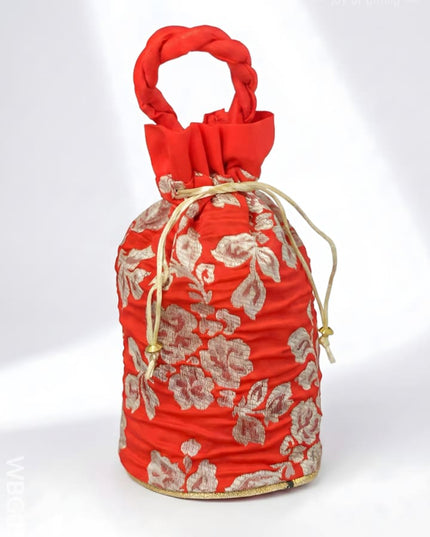 Potli Bag with Printed Golden Flower - WBG0115 - Potli Bags