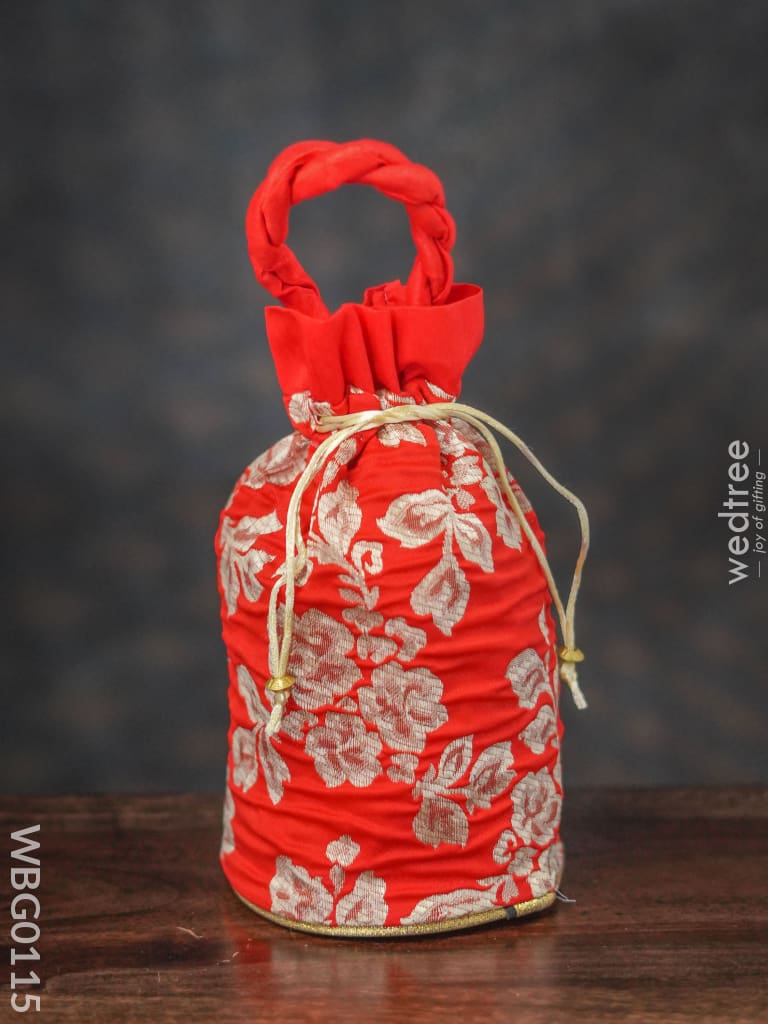 Potli Bag With Printed Golden Flowers - Wbg0115 Bags