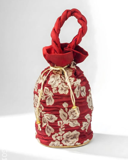 Potli Bag with Printed Golden Flower - WBG0115 - Potli Bags