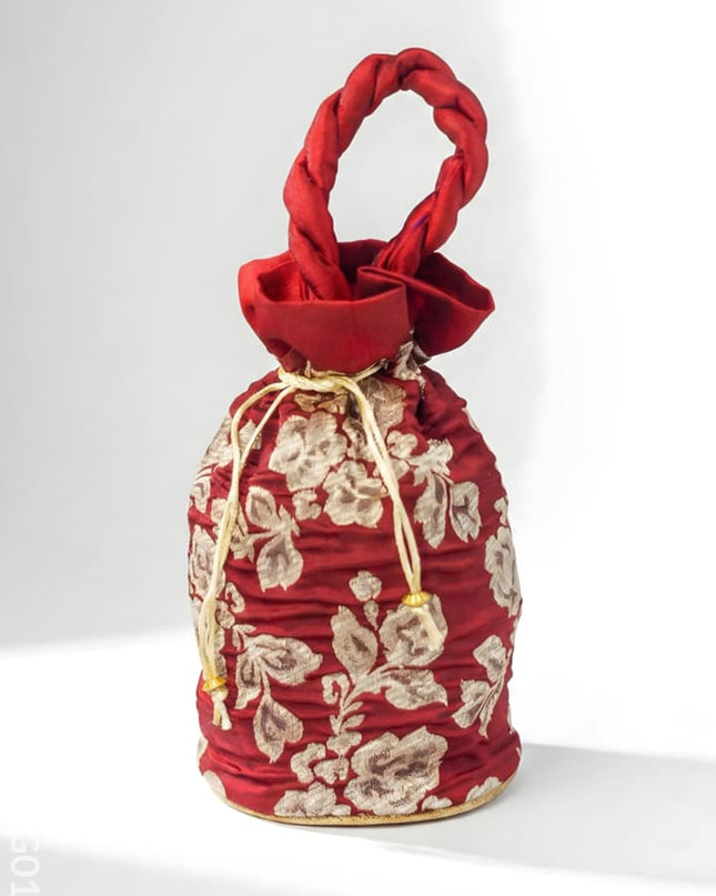 Potli Bag with Printed Golden Flower - WBG0115 - Potli Bags