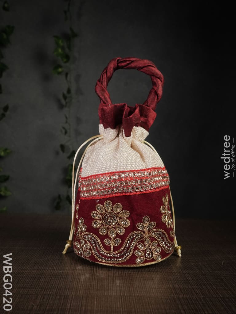 Potli Bag With Velvet Floral Embroidery Lace - Wbg0420 Bags