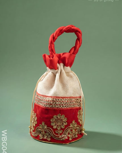 Potli Bag with Velvet Floral Embroidery Lace - WBG0420 - Potli Bags