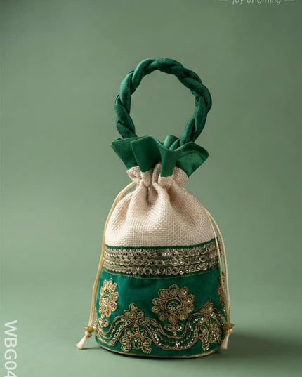 Potli Bag with Velvet Floral Embroidery Lace - WBG0420 - Potli Bags