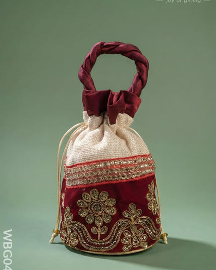 Potli Bag with Velvet Floral Embroidery Lace - WBG0420 - Potli Bags