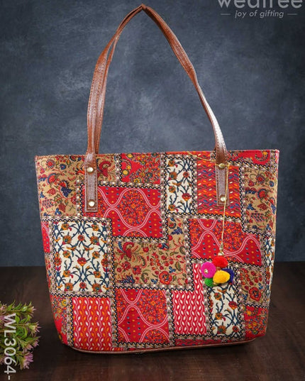 Printed Fabric Hand Bag With Leather Base - Wl3064 1 Regular Handbags