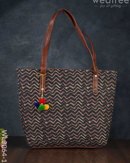 Printed Fabric Hand Bag With Leather Base - Wl3064 13 Regular Handbags