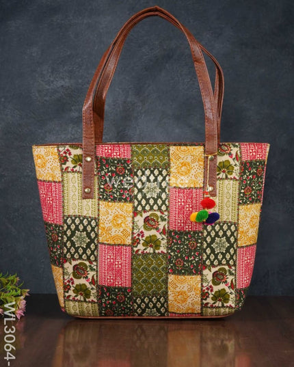 Printed Fabric Hand Bag With Leather Base - Wl3064 7 Regular Handbags