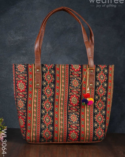 Printed Fabric Hand Bag With Leather Base - Wl3064 8 Regular Handbags