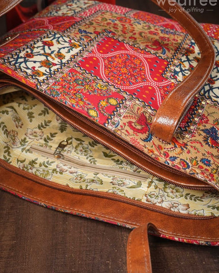 Printed Fabric Hand Bag With Leather Base - Wl3064 Regular Handbags