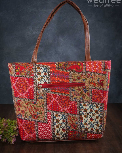 Printed Fabric Hand Bag With Leather Base - Wl3064 Regular Handbags