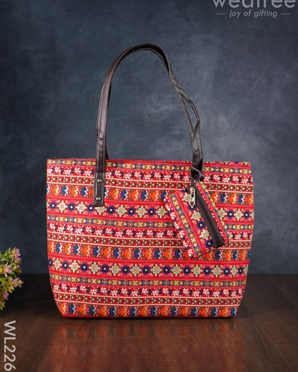 Printed Fabric Handbag - Leather Base Wl2269 Regular Handbags