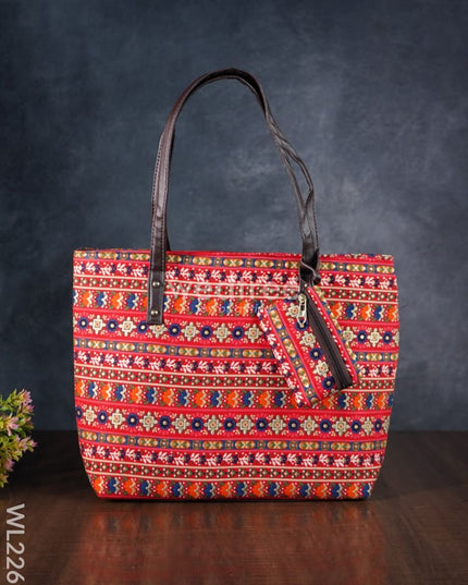 Printed Fabric Handbag - Leather Base Wl2269 Regular Handbags