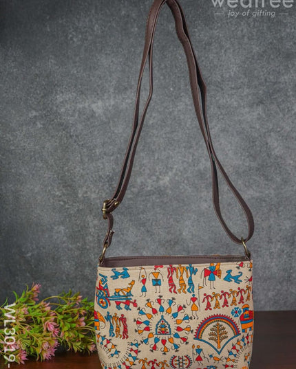 Printed Fabric Sling Bag With Faux Leather Handle - Wl3019-2 Bags