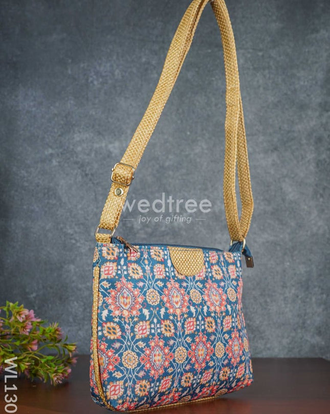 Printed Fabric Sling Bag With Jute Handle - Wl1307 Bags