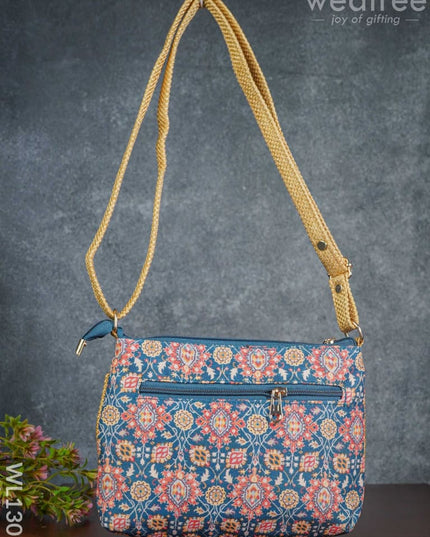 Printed Fabric Sling Bag With Jute Handle - Wl1307 Bags