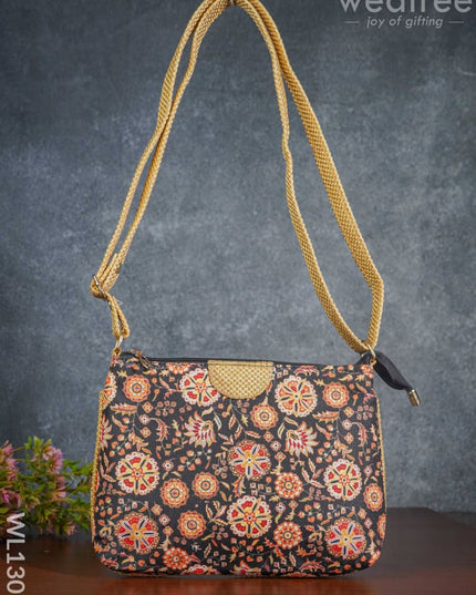 Printed Fabric Sling Bag With Jute Handle - Wl1307 Bags
