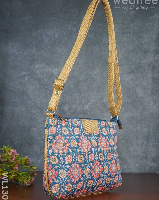 Printed Fabric Sling Bag With Jute Handle - Wl1307 Bags