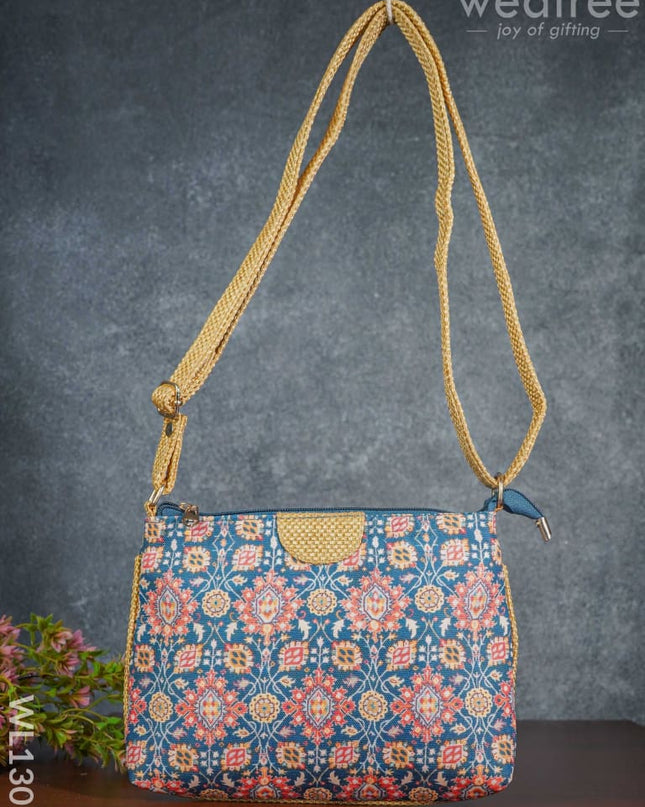 Printed Fabric Sling Bag With Jute Handle - Wl1307 Bags
