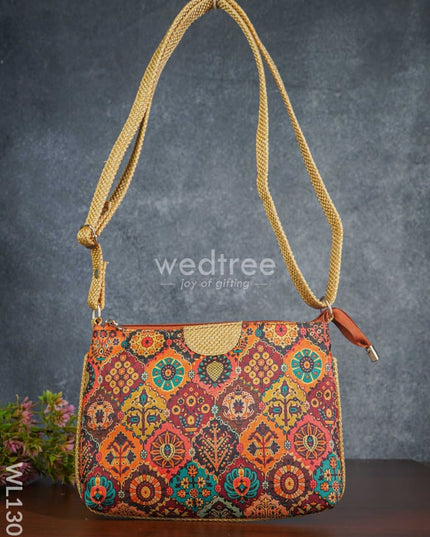Printed Fabric Sling Bag With Jute Handle - Wl1307 Bags