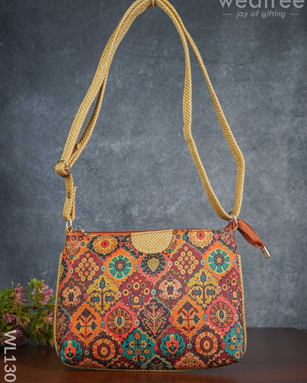 Printed Fabric Sling Bag With Jute Handle - Wl1307 Bags