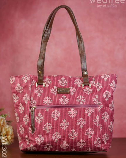 Printed Hand Bag With Faux Leather Handles & Base - Wl3024 Regular Handbags