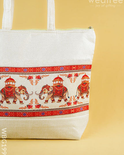 Printed Jute Bag - 13x11 inch - WBG1994 - Hand Bags
