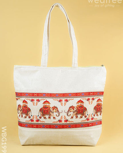 Printed Jute Bag - 13x11 inch - WBG1994 - Hand Bags