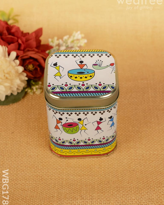 Printed Tin box - Warli Design - WBG1785 - Tin Jars & Boxes RG
