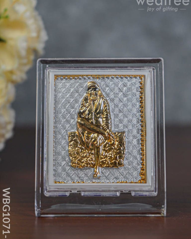 German Silver Plated Sai Baba Photoframe (3.5 Inch) With Stand - Wbg1071-2 Photo Frame