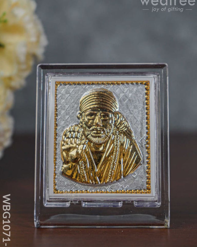 German Silver Plated Sai Baba Photoframe (3.5 Inch) With Stand - Wbg1071-5 Photo Frame