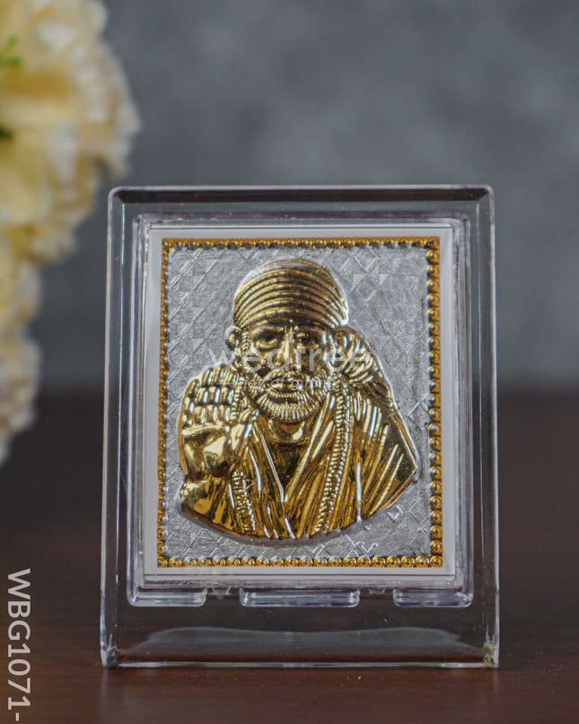German Silver Plated Sai Baba Photoframe (3.5 Inch) With Stand - Wbg1071-5 Photo Frame