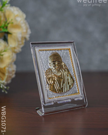 German Silver Plated Sai Baba Photoframe (3.5 Inch) With Stand - Wbg1071-5 Photo Frame