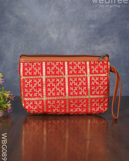 Return Gift Purse With Golden Embroidery And Faux Leather Handle - Wbg0890 Clutches & Purses