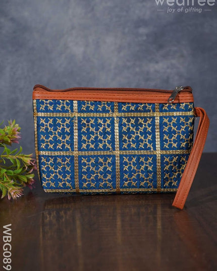 Return Gift Purse With Golden Embroidery And Faux Leather Handle - Wbg0890 Clutches & Purses