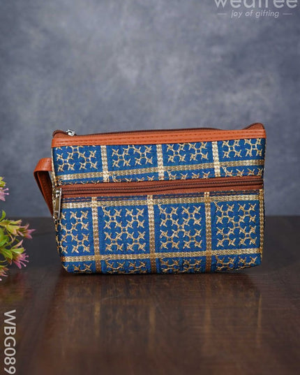 Return Gift Purse With Golden Embroidery And Faux Leather Handle - Wbg0890 Clutches & Purses