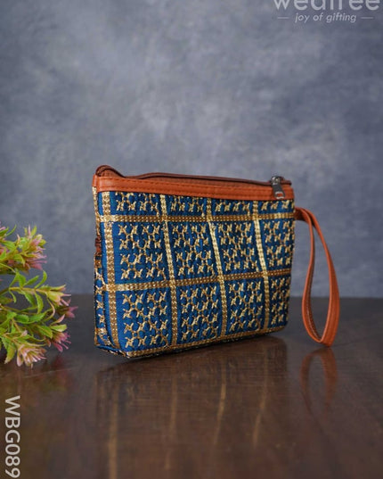 Return Gift Purse With Golden Embroidery And Faux Leather Handle - Wbg0890 Clutches & Purses