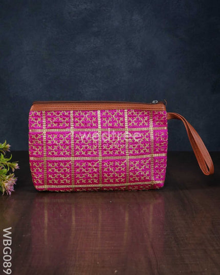 Purse With Golden Embroidery And Faux Leather Handle - Wbg0891 Clutches & Purses