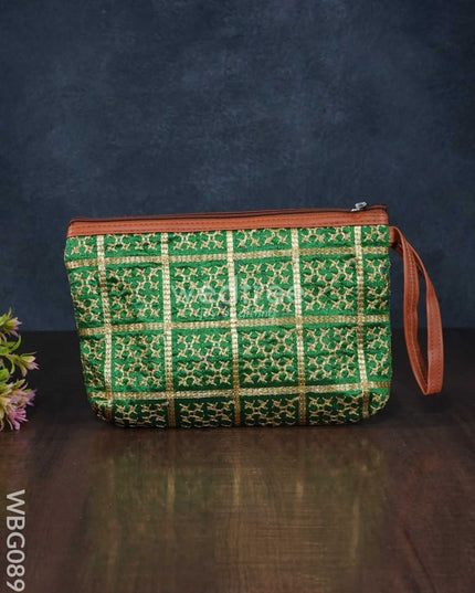 Purse With Golden Embroidery And Faux Leather Handle - Wbg0891 Clutches & Purses