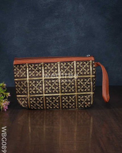 Purse With Golden Embroidery And Faux Leather Handle - Wbg0891 Clutches & Purses