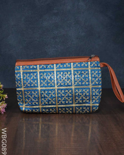 Purse With Golden Embroidery And Faux Leather Handle - Wbg0891 Clutches & Purses