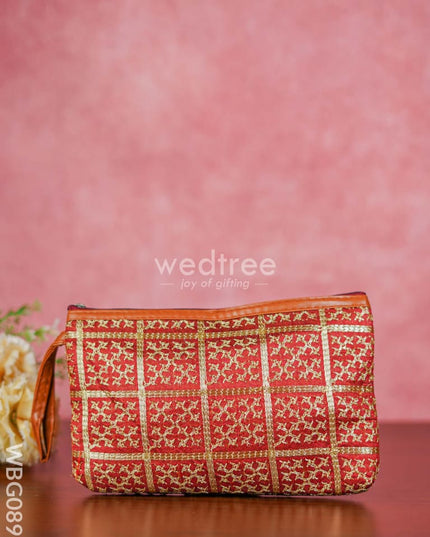 Purse With Golden Embroidery And Faux Leather Handle - Wbg0891 Clutches & Purses