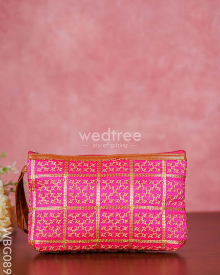 Purse With Golden Embroidery And Faux Leather Handle - Wbg0891 Clutches & Purses