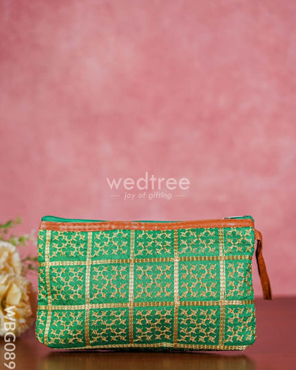 Purse With Golden Embroidery And Faux Leather Handle - Wbg0891 Clutches & Purses