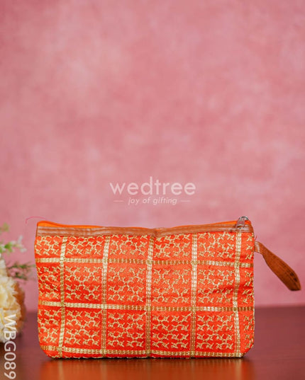 Purse With Golden Embroidery And Faux Leather Handle - Wbg0891 Clutches & Purses