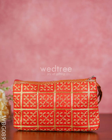 Purse With Golden Embroidery And Faux Leather Handle - Wbg0891 Clutches & Purses