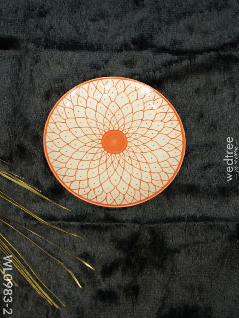 Quarter Plate - 7Inches Wl0983 Orange Color With Floral Design Ceramics