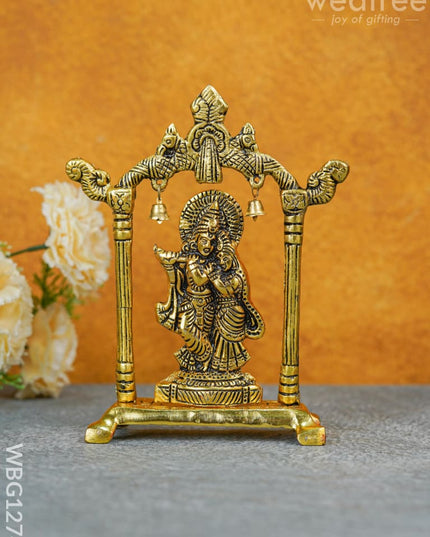 White Metal Radha-Krishna Arch With Bells - Wbg1274 Metal Figurine